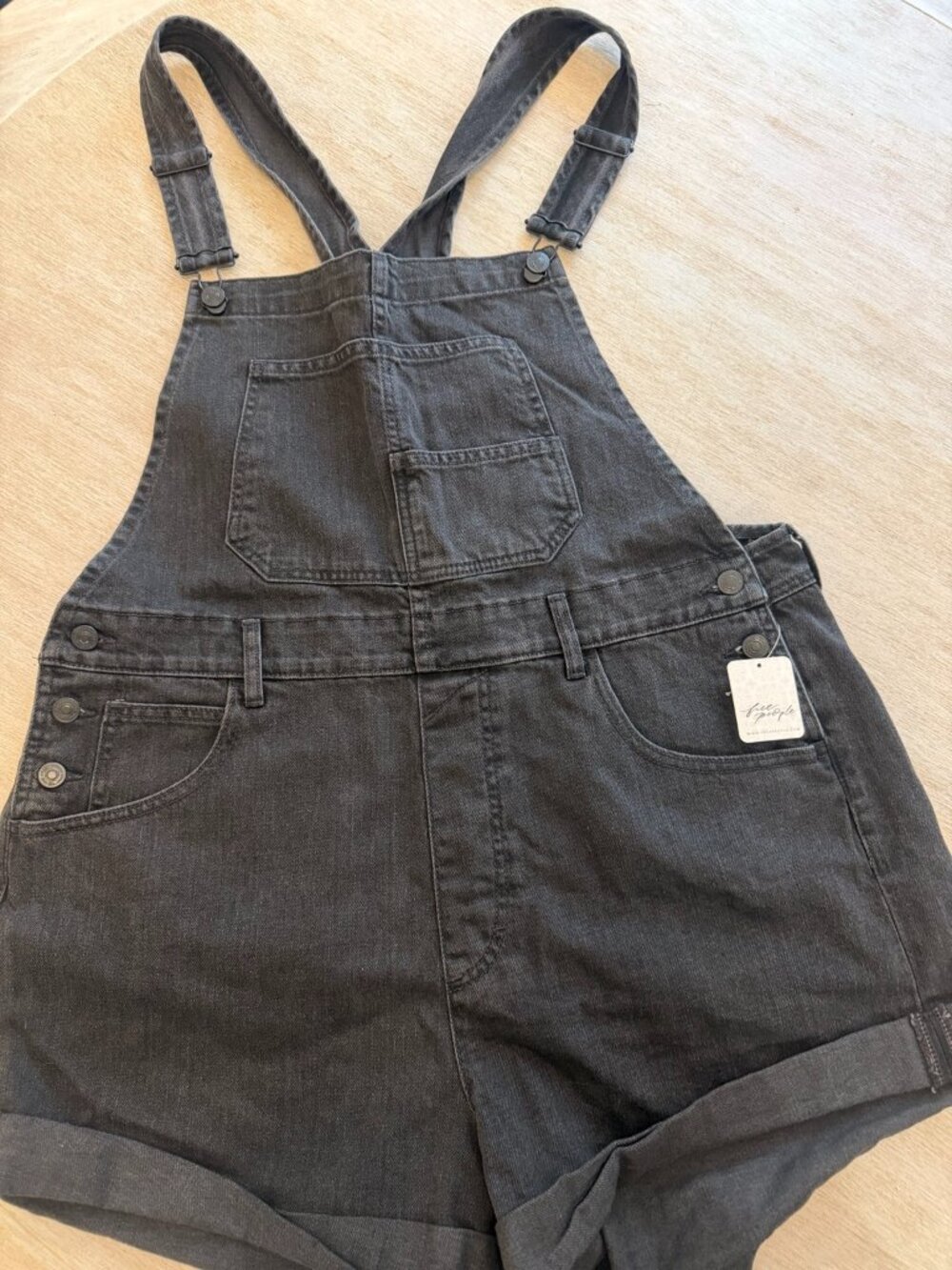 Free People XL Black Denim Short Overalls NWT Mineral Black